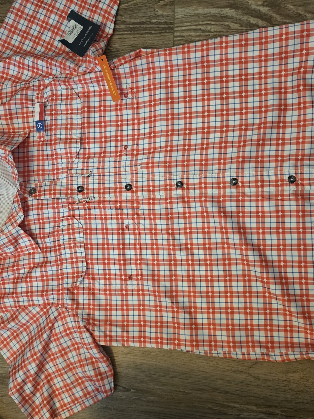 Magellan TX Outdoors Men's Short Sleeve Plaid Button-Down Shirt - Orange & White